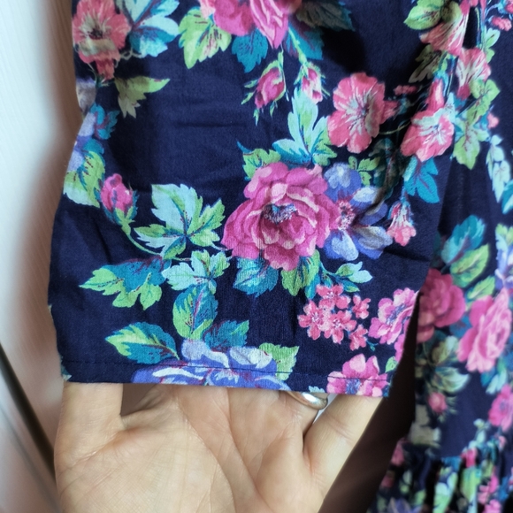 90s VTG Byer Too Floral Tiered Dress Drop Waist Keyhole Back Cottage Core 7 - Picture 4 of 9